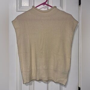Women’s Cream turtleNeck Sweater sleeveless knit blouse shirt top pullover cozy